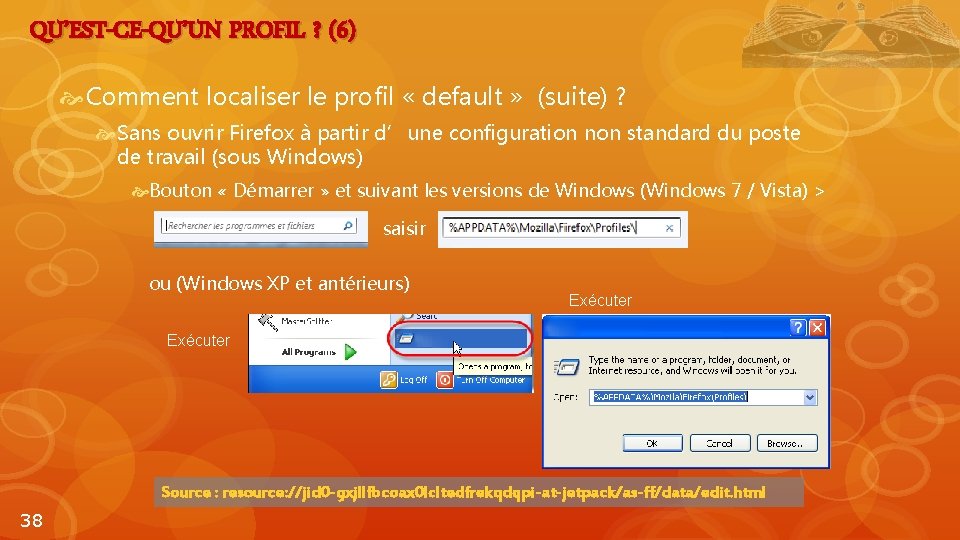 QU’EST-CE-QU’UN PROFIL ? (6) Comment localiser le profil « default » (suite) ? Sans