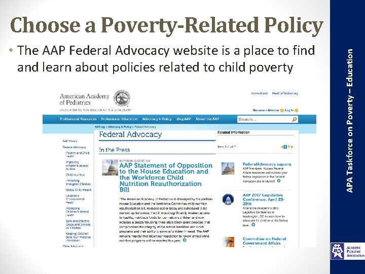  • The AAP Federal Advocacy website is a place to find and learn