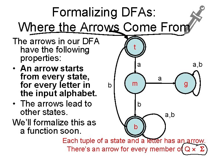 Formalizing DFAs: Where the Arrows Come From The arrows in our DFA have the