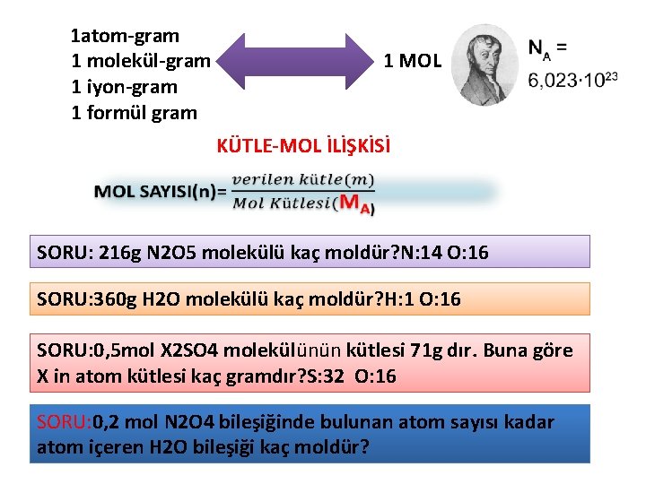 1 atom-gram 1 molekül-gram 1 iyon-gram 1 formül gram 1 MOL KÜTLE-MOL İLİŞKİSİ SORU: