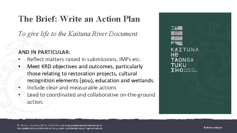 The Brief: Write an Action Plan To give life to the Kaituna River Document