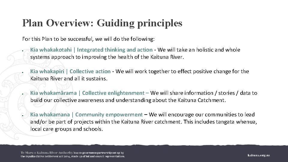 Plan Overview: Guiding principles For this Plan to be successful, we will do the