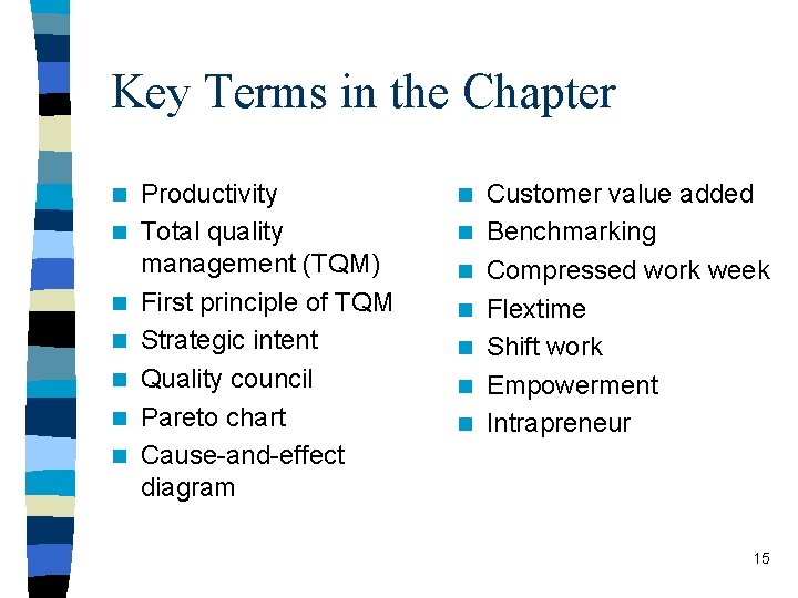 Key Terms in the Chapter n n n n Productivity Total quality management (TQM) Key Terms in the Chapter n n n n Productivity Total quality management (TQM)