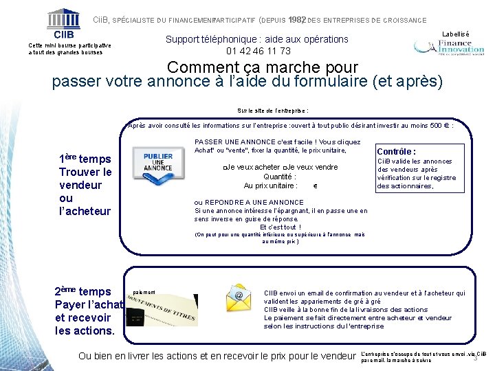 Cii. B, SPÉCIALISTE DU FINANCEMENT PARTICIPATIF (DEPUIS 1982) DES ENTREPRISES DE CROISSANCE Labellisé Support