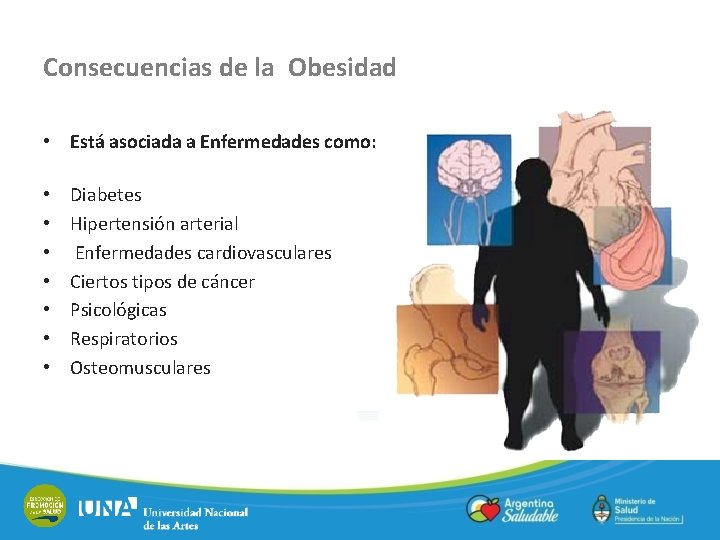 Consecuencias de la Obesidad • Está asociada a Enfermedades como: • • Diabetes Hipertensión