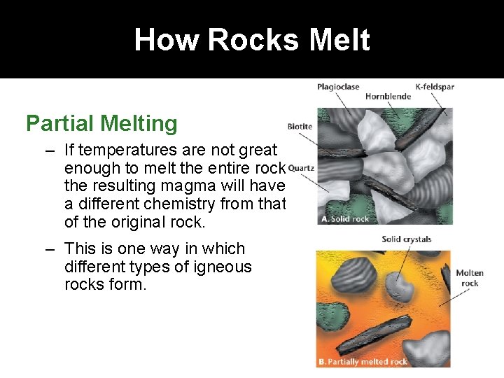 How Rocks Melt Partial Melting – If temperatures are not great enough to melt