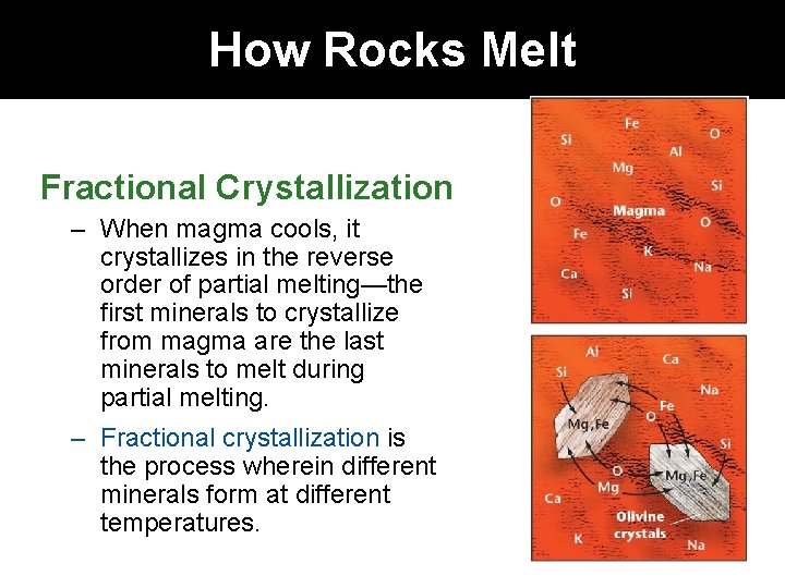 How Rocks Melt Fractional Crystallization – When magma cools, it crystallizes in the reverse