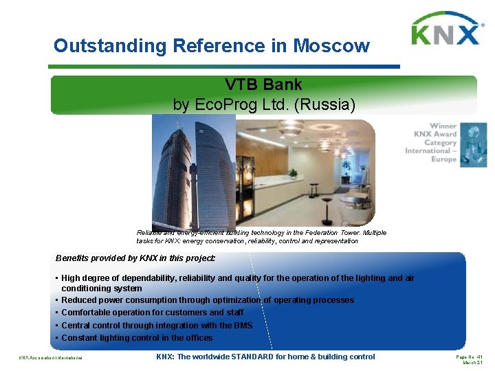 Outstanding Reference in Moscow VTB Bank by Eco. Prog Ltd. (Russia) Reliable and energy-efficient