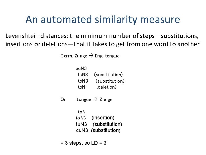 An automated similarity measure Levenshtein distances: the minimum number of steps—substitutions, insertions or deletions—that