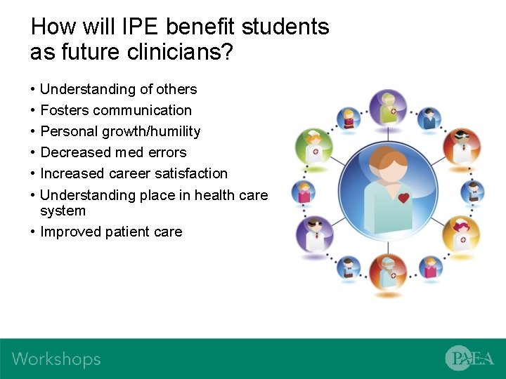 How will IPE benefit students as future clinicians? • Understanding of others • Fosters