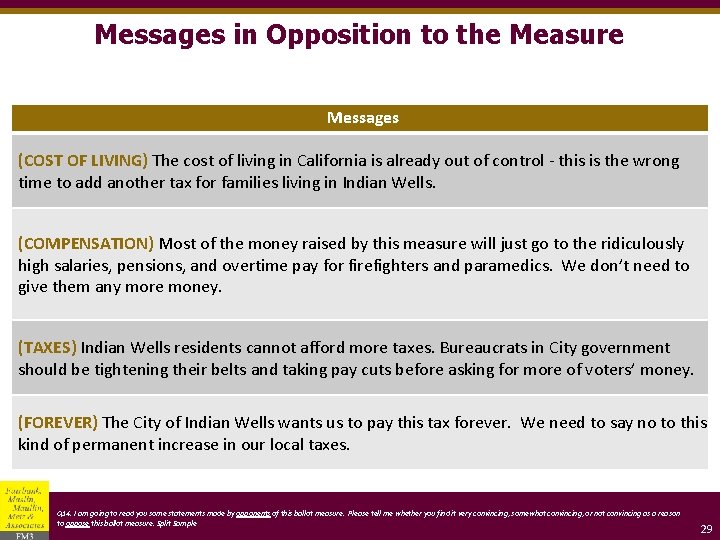 Messages in Opposition to the Measure Messages (COST OF LIVING) The cost of living