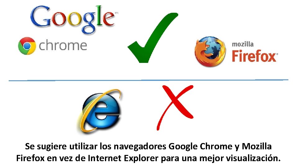 Se sugiere utilizar los navegadores Google Chrome y Mozilla Firefox en vez de Internet