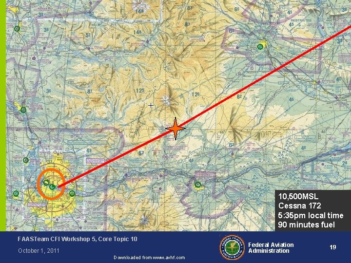 10, 500 MSL Cessna 172 5: 35 pm local time 90 minutes fuel FAASTeam