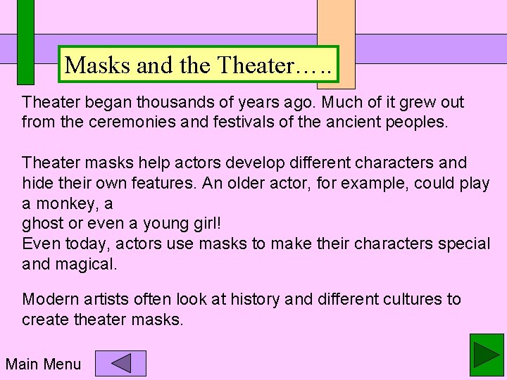 Masks and the Theater…. . Theater began thousands of years ago. Much of it