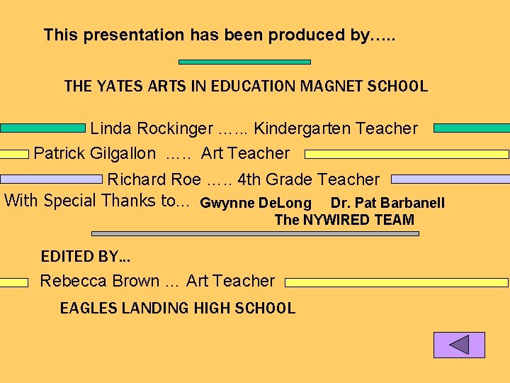 This presentation has been produced by…. . THE YATES ARTS IN EDUCATION MAGNET SCHOOL