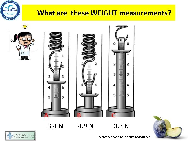 What are these WEIGHT measurements? A. 3. 4 N B 4. 9 N C