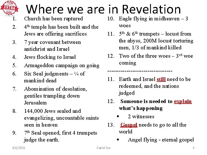 1. 2. 3. 4. 5. 6. 7. 8. 9. Where we are in Revelation