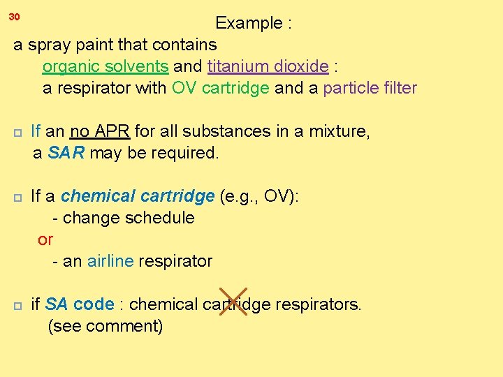30 Example : a spray paint that contains organic solvents and titanium dioxide :