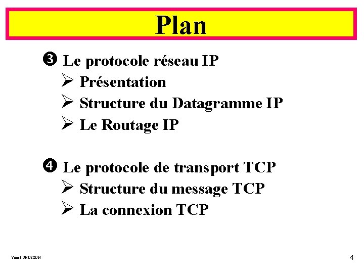 Plan Le protocole réseau IP Ø Présentation Ø Structure du Datagramme IP Ø Le