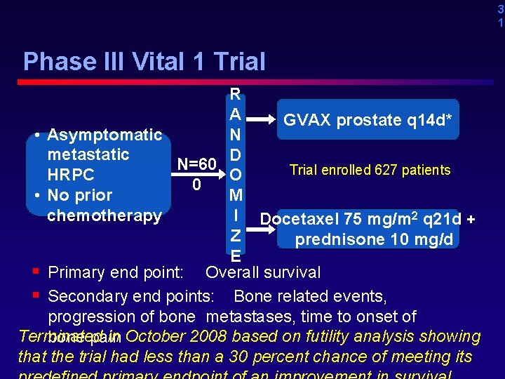 3 1 Phase III Vital 1 Trial R A GVAX prostate q 14 d*