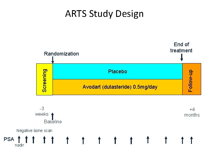 ARTS Study Design Multicenter, randomized, double-blind, placebo-controlled trial (n=276) Randomization Baseline Negative bone scan
