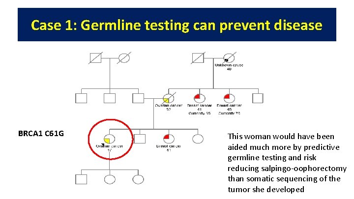 Case 1: Germline testing can prevent disease BRCA 1 C 61 G This woman