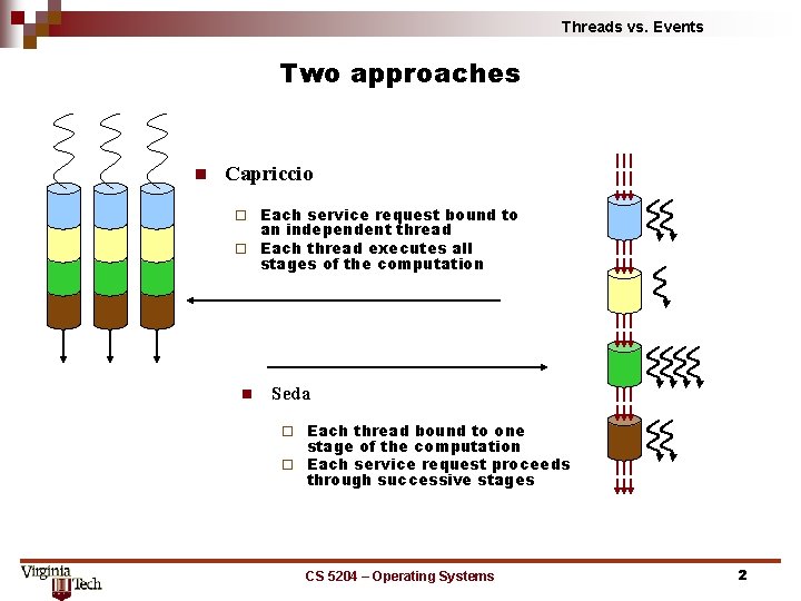 Threads vs. Events Two approaches n Capriccio Each service request bound to an independent