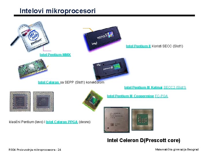 Intelovi mikroprocesori Intel Pentium II Koristi SECC (Slot 1) Intel Pentium MMX Intel Celeron