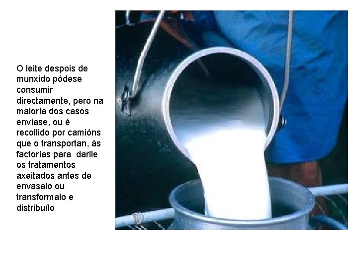 O leite despois de munxido pódese consumir directamente, pero na maioría dos casos envíase,