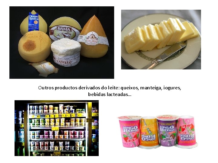 Outros productos derivados do leite: queixos, manteiga, iogures, bebidas lacteadas… 