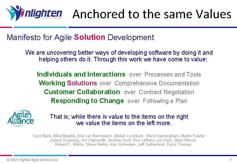 Anchored to the same Values Manifesto for Agile Solution Software Development We are uncovering