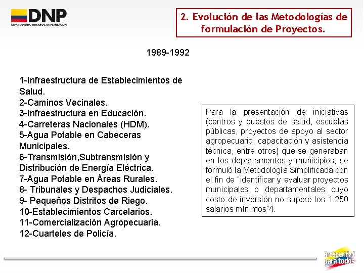 2. Evolución de las Metodologías de formulación de Proyectos. 1989 -1992 1 -Infraestructura de