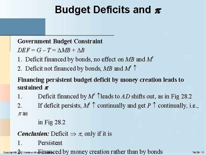 Budget Deficits and Government Budget Constraint DEF = G – T = MB +