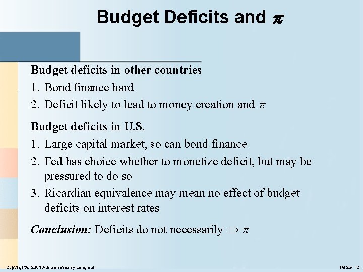 Budget Deficits and Budget deficits in other countries 1. Bond finance hard 2. Deficit