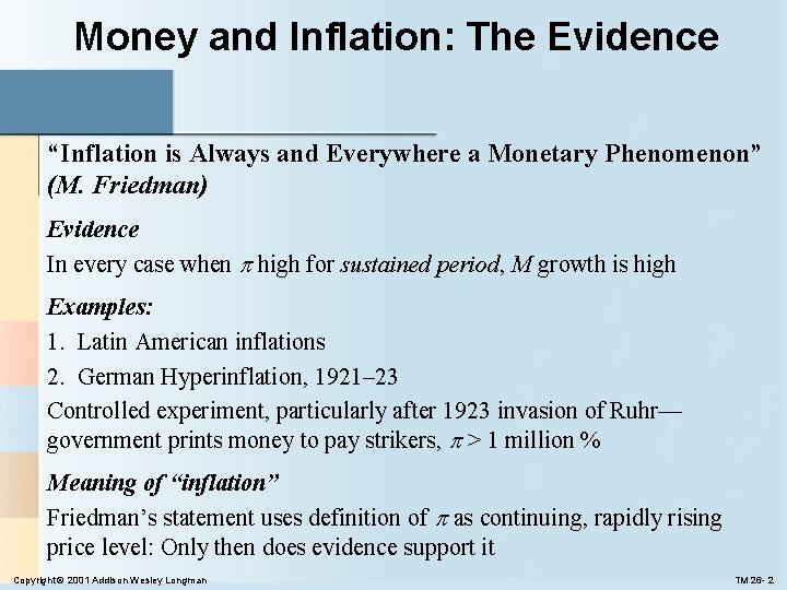 Money and Inflation: The Evidence “Inflation is Always and Everywhere a Monetary Phenomenon” (M.