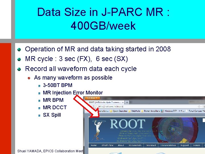 Data Size in J-PARC MR : 400 GB/week Operation of MR and data taking