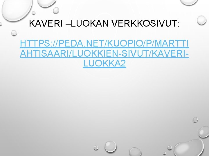 KAVERI –LUOKAN VERKKOSIVUT: HTTPS: //PEDA. NET/KUOPIO/P/MARTTI AHTISAARI/LUOKKIEN-SIVUT/KAVERILUOKKA 2 