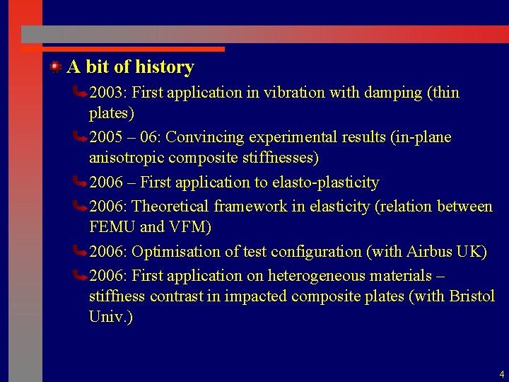 A bit of history 2003: First application in vibration with damping (thin plates) 2005