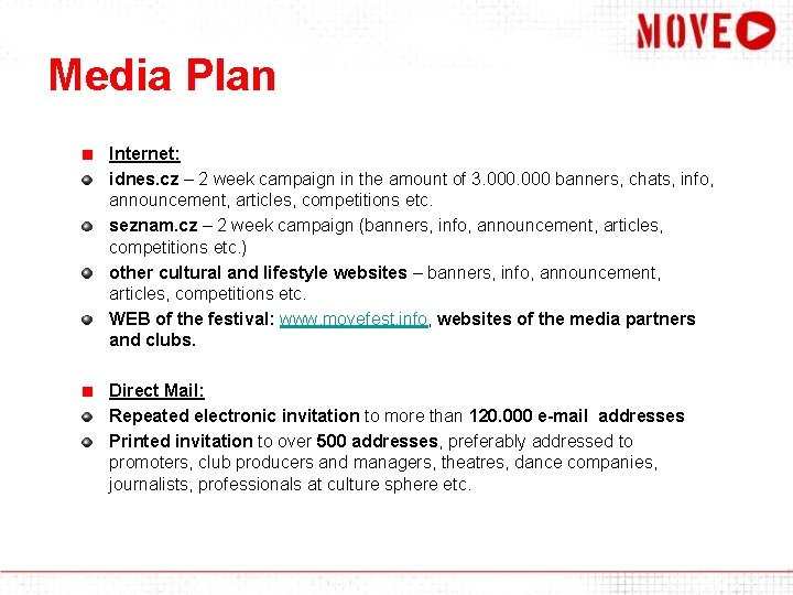 Media Plan Internet: idnes. cz – 2 week campaign in the amount of 3.