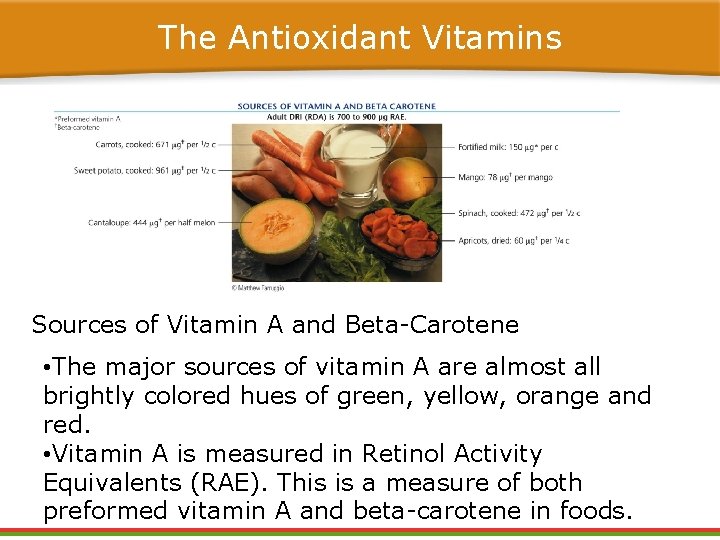 The Antioxidant Vitamins Sources of Vitamin A and Beta-Carotene • The major sources of The Antioxidant Vitamins Sources of Vitamin A and Beta-Carotene • The major sources of