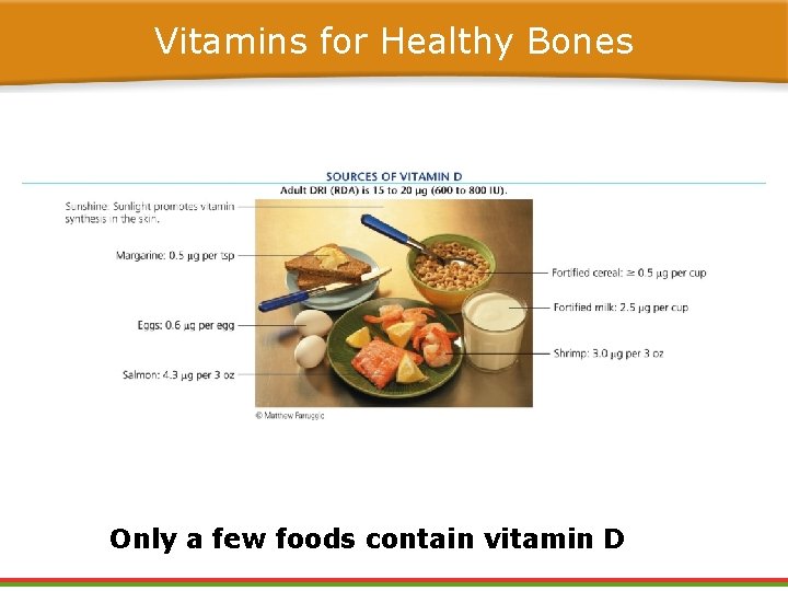 Vitamins for Healthy Bones Only a few foods contain vitamin D Vitamins for Healthy Bones Only a few foods contain vitamin D