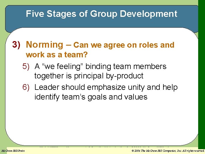 Five Stages of Group Development 3) Norming – Can we agree on roles and