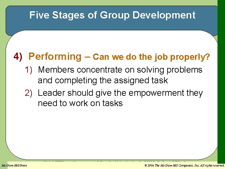 Five Stages of Group Development 4) Performing – Can we do the job properly?