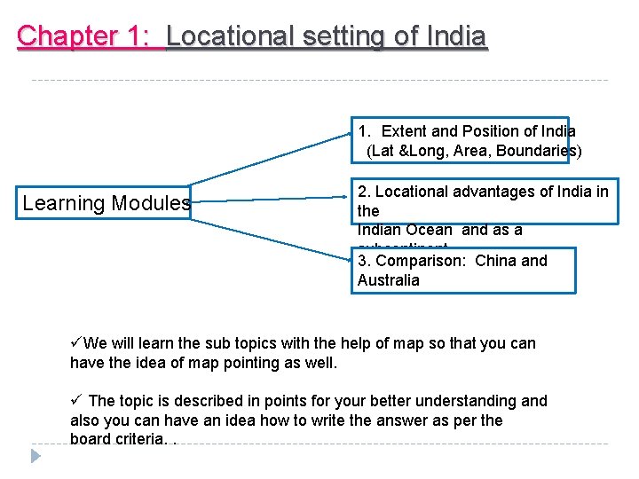Chapter 1: Locational setting of India 1. Extent and Position of India (Lat &Long,