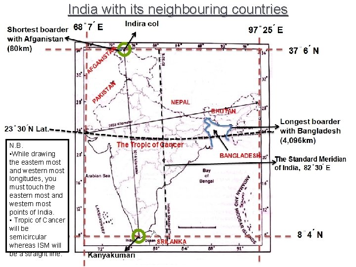 India with its neighbouring countries N. B. • While drawing the eastern most and