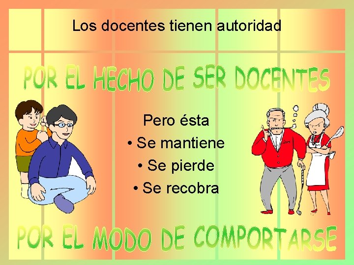 Los docentes tienen autoridad Pero ésta • Se mantiene • Se pierde • Se