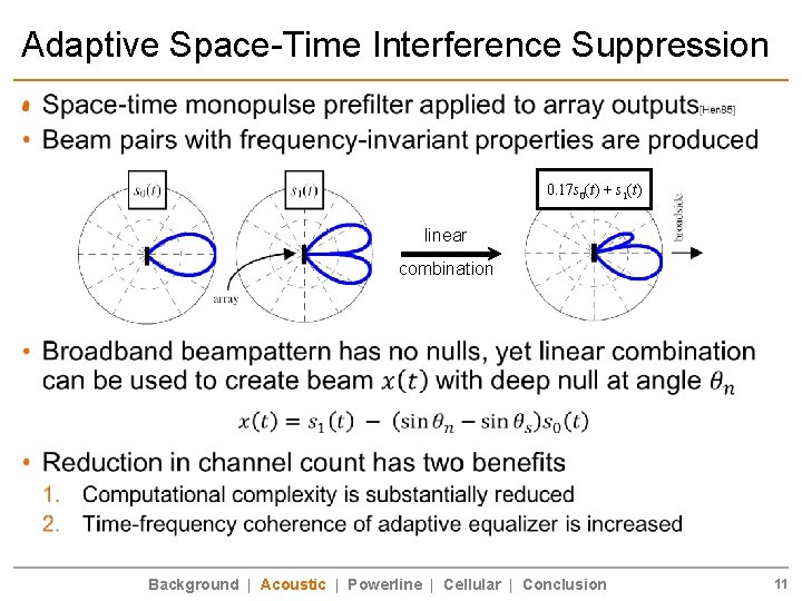 Adaptive Space-Time Interference Suppression • 0. 17 s 0(t) + s 1(t) linear combination