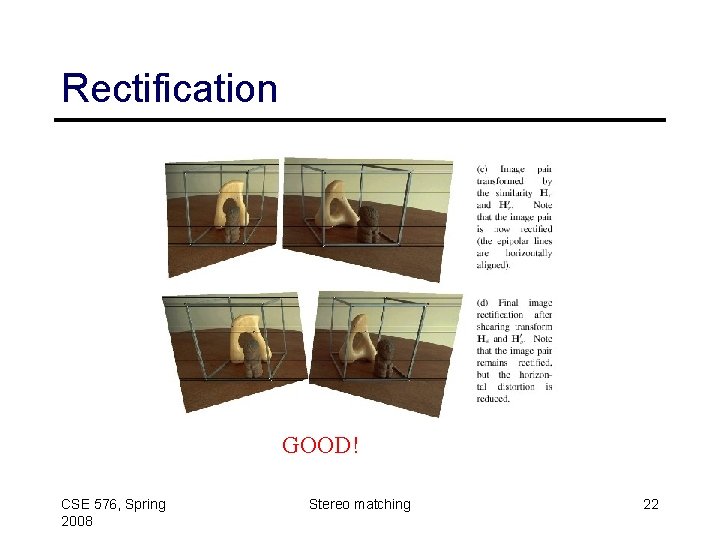 Rectification GOOD! CSE 576, Spring 2008 Stereo matching 22 