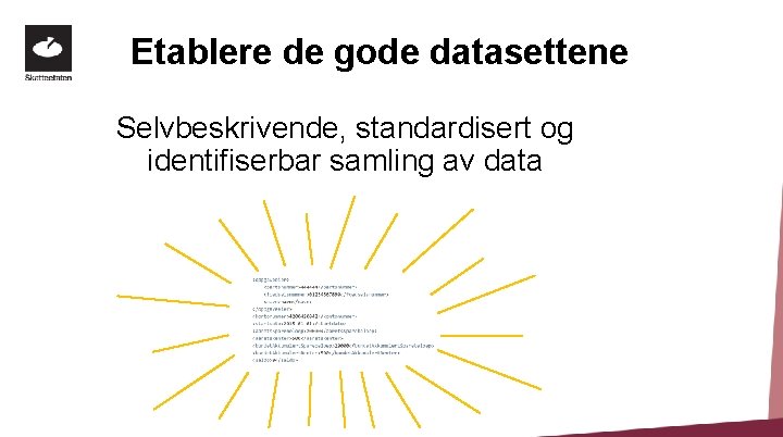 Etablere de gode datasettene Selvbeskrivende, standardisert og identifiserbar samling av data 