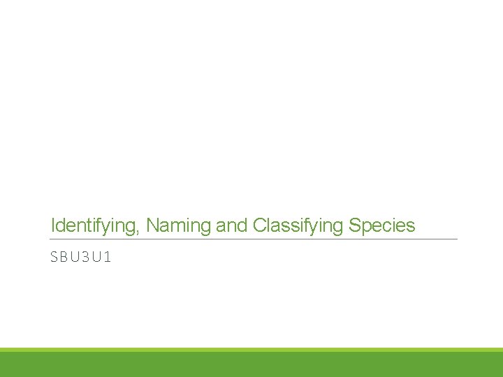 Identifying, Naming and Classifying Species SBU 3 U 1 